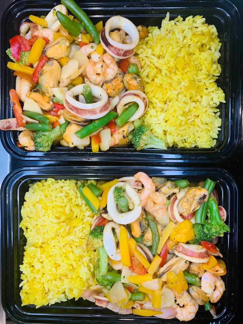 Meeresfrüchte, Frosta Curry Kokos & Reis Meal Prep Box
