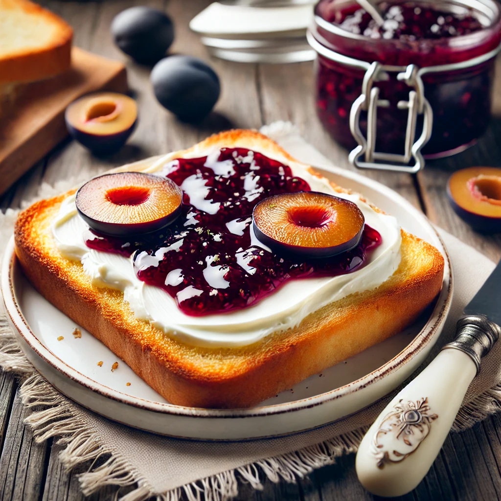 Zwetschgen-Marmeladen-Toast mit Frischkäse