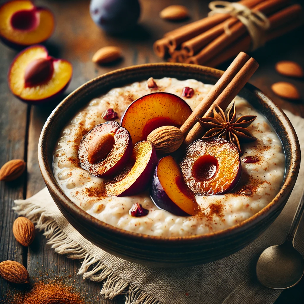 Zwetschgen-Porridge mit Zimt und Mandeln