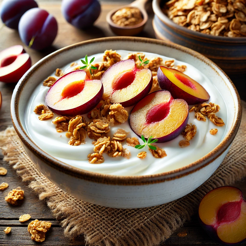 Zwetschgen-Quark mit knusprigem Granola